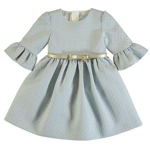 Pale Blue & Gold Jacquard Ge-Floral Dress